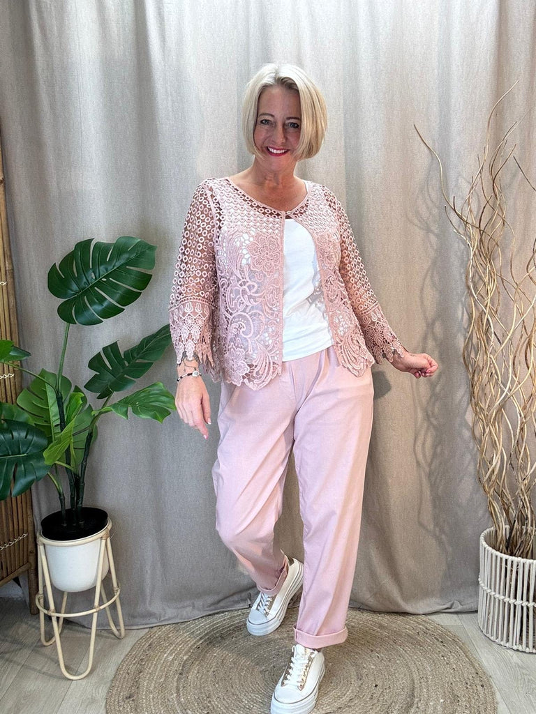 One Button Lace Shrug Cardigan Be You Lifestyle Boutique One Size / Blush