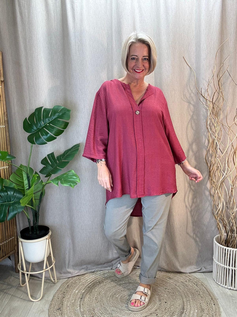 One Button Plain 3/4 Sleeve Top Be You Lifestyle Boutique