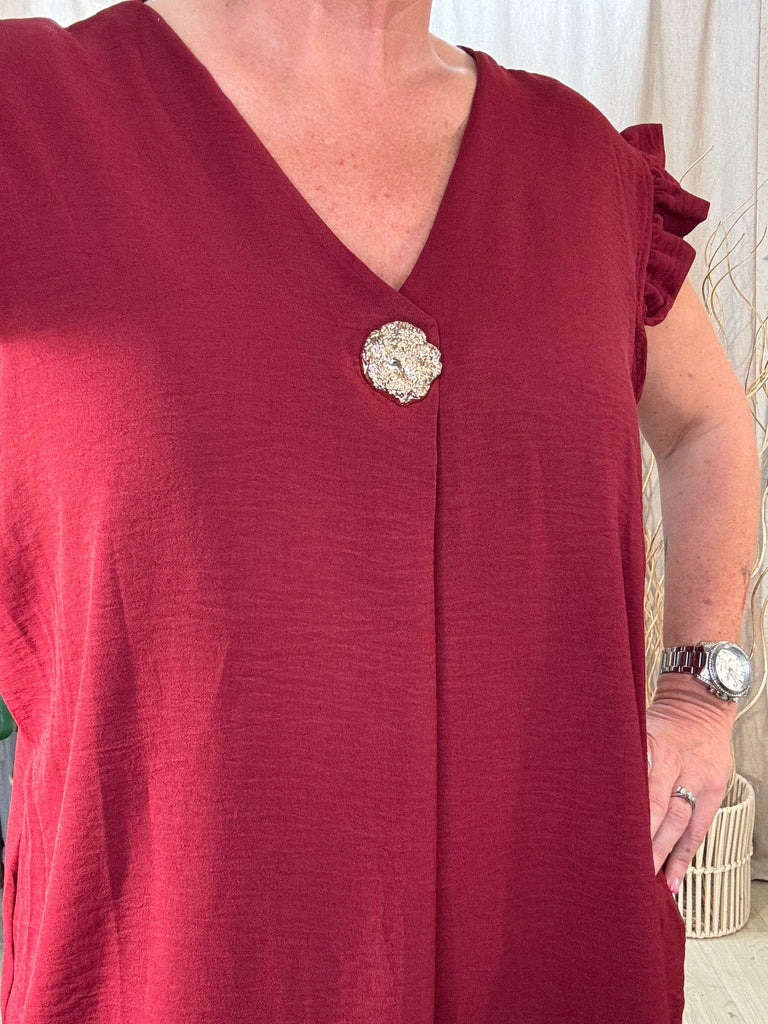 One Button V Neck Frill Sleeved Top Be You Lifestyle Boutique
