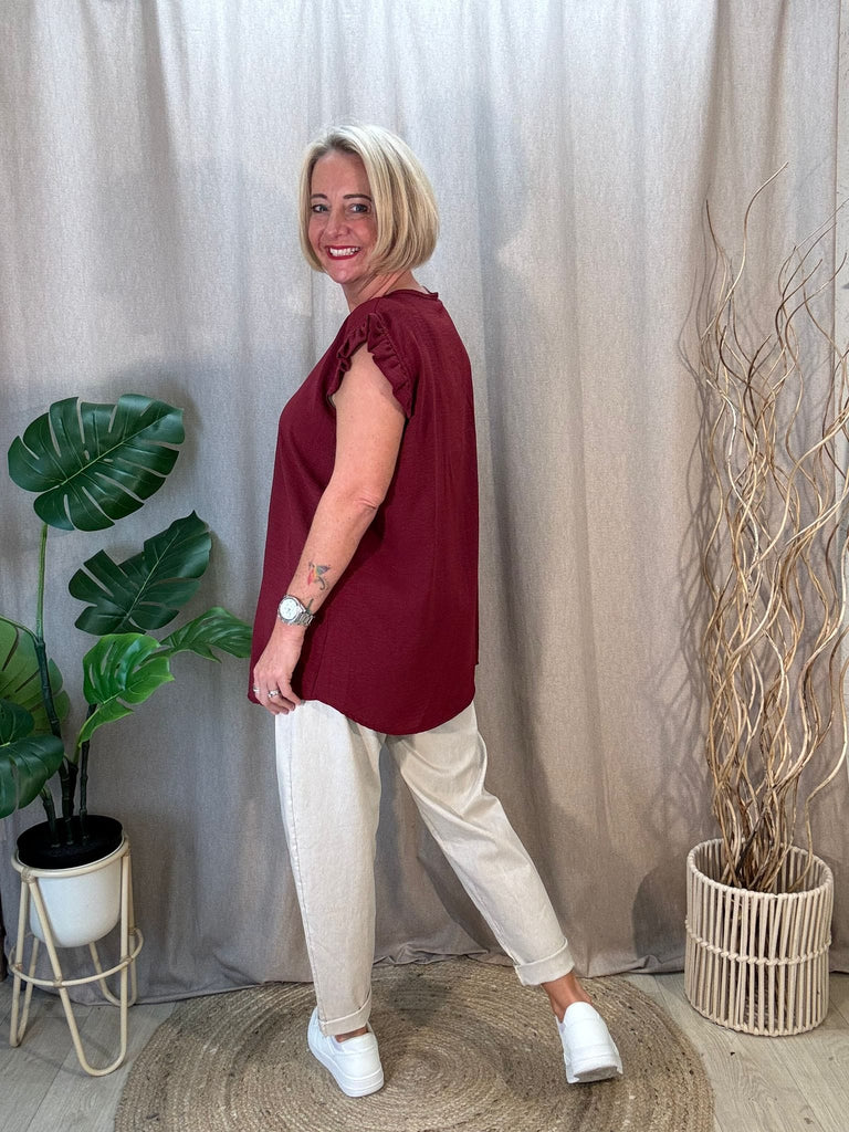 One Button V Neck Frill Sleeved Top Be You Lifestyle Boutique