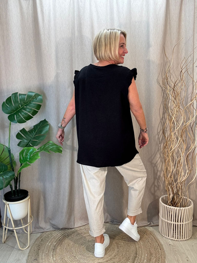 One Button V Neck Frill Sleeved Top Be You Lifestyle Boutique