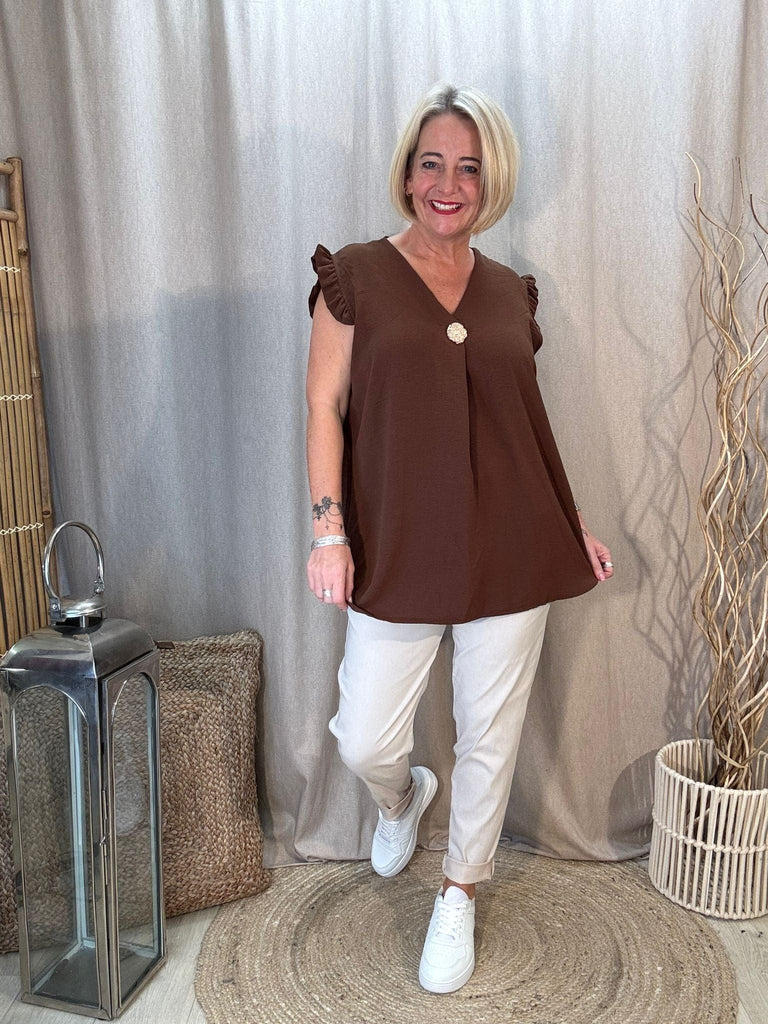 One Button V Neck Frill Sleeved Top Be You Lifestyle Boutique