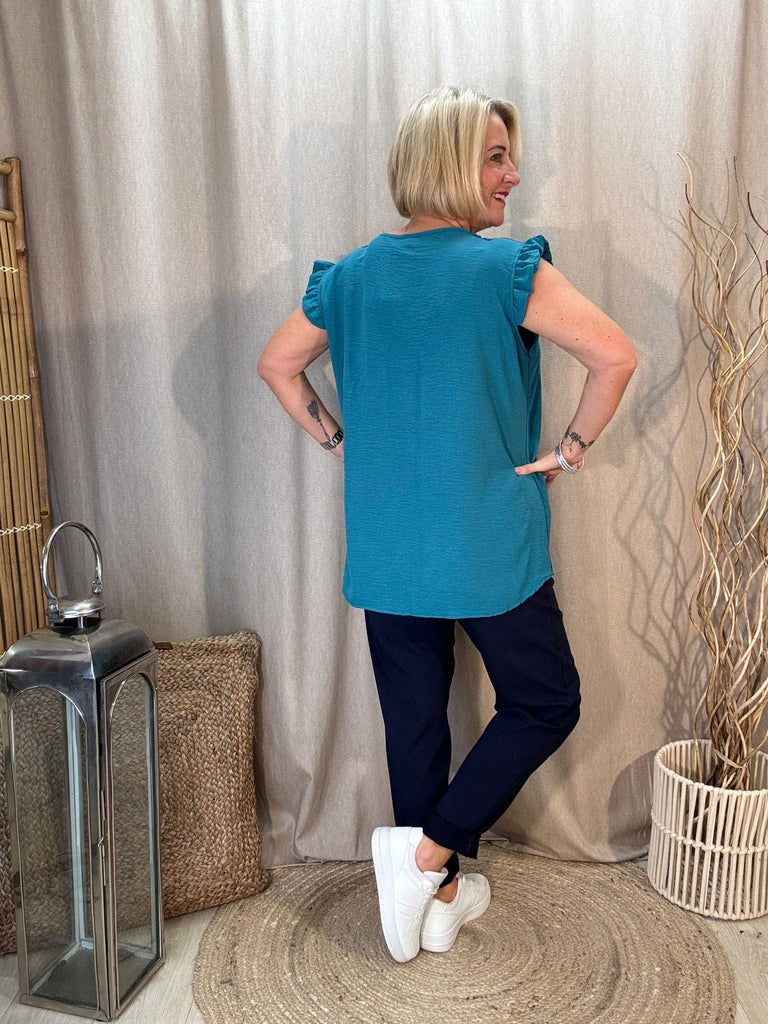 One Button V Neck Frill Sleeved Top Be You Lifestyle Boutique