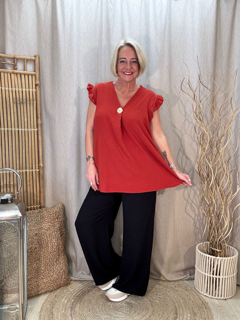 One Button V Neck Frill Sleeved Top Be You Lifestyle Boutique