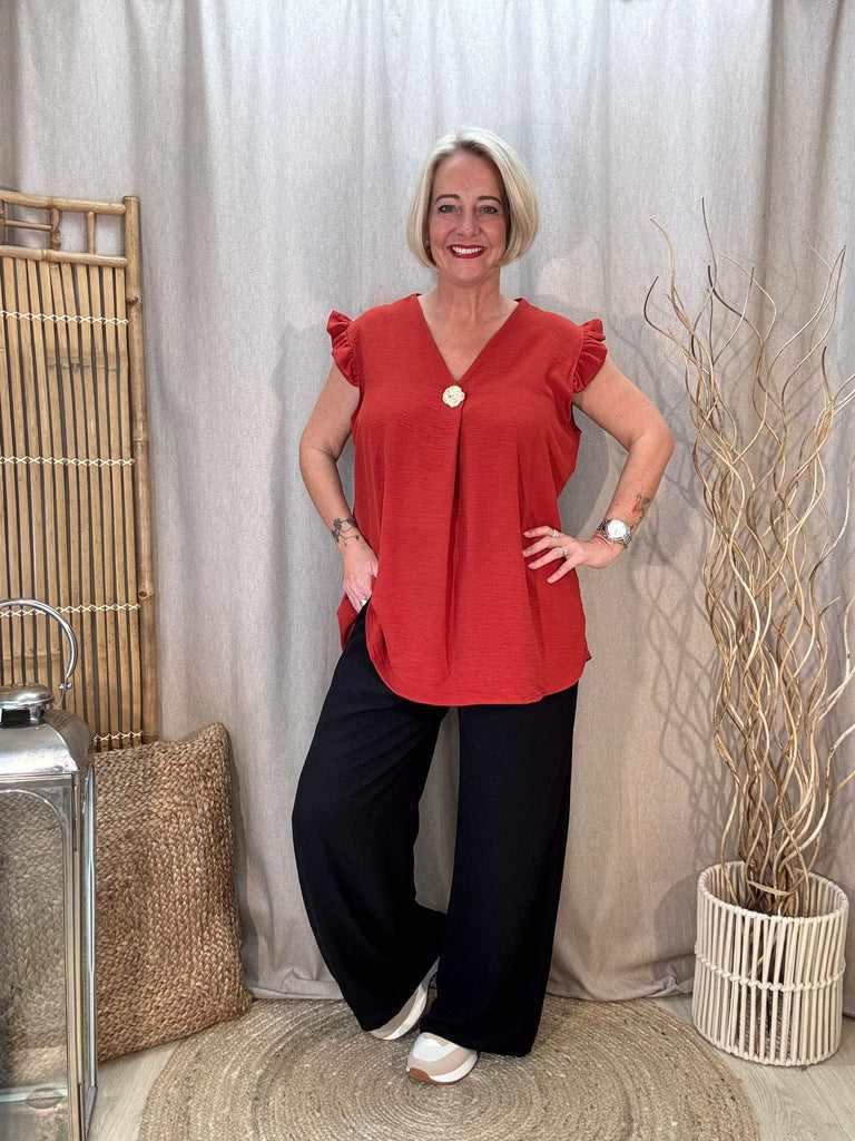 One Button V Neck Frill Sleeved Top Be You Lifestyle Boutique