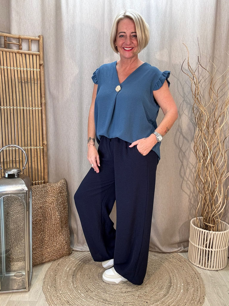 One Button V Neck Frill Sleeved Top Be You Lifestyle Boutique