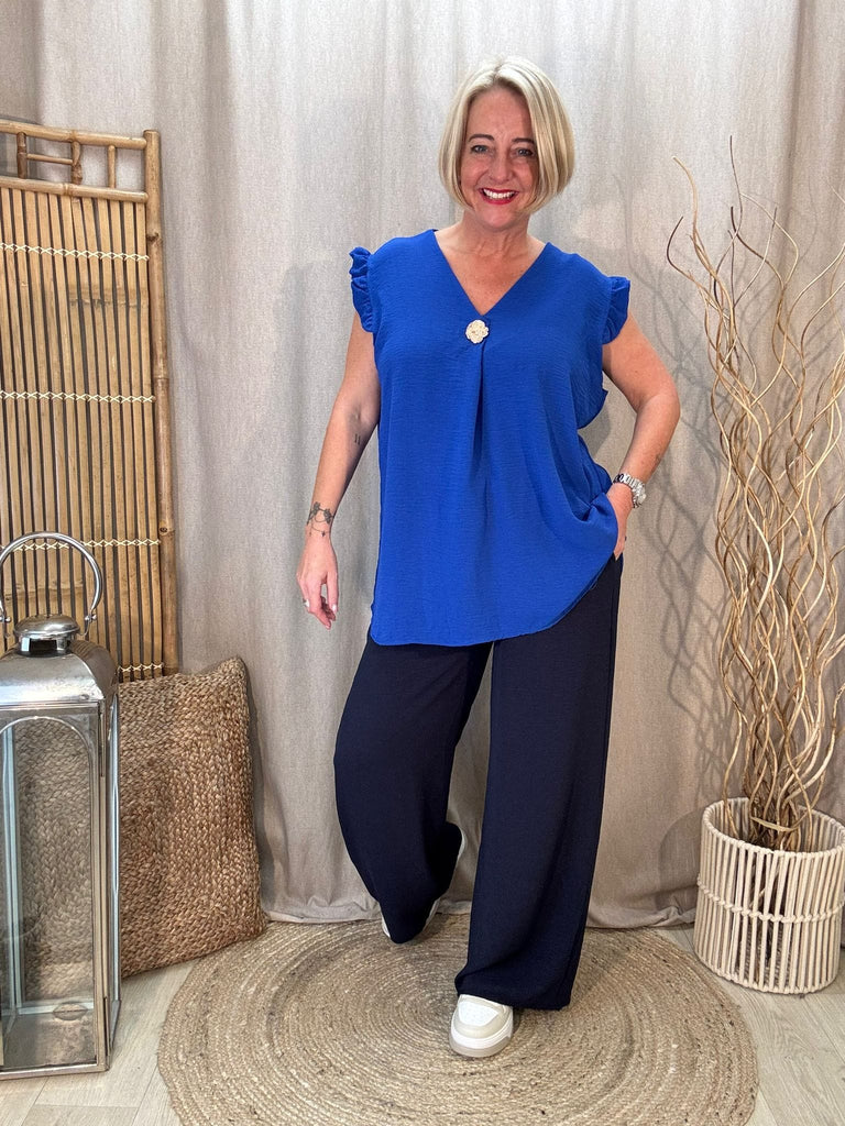 One Button V Neck Frill Sleeved Top Be You Lifestyle Boutique