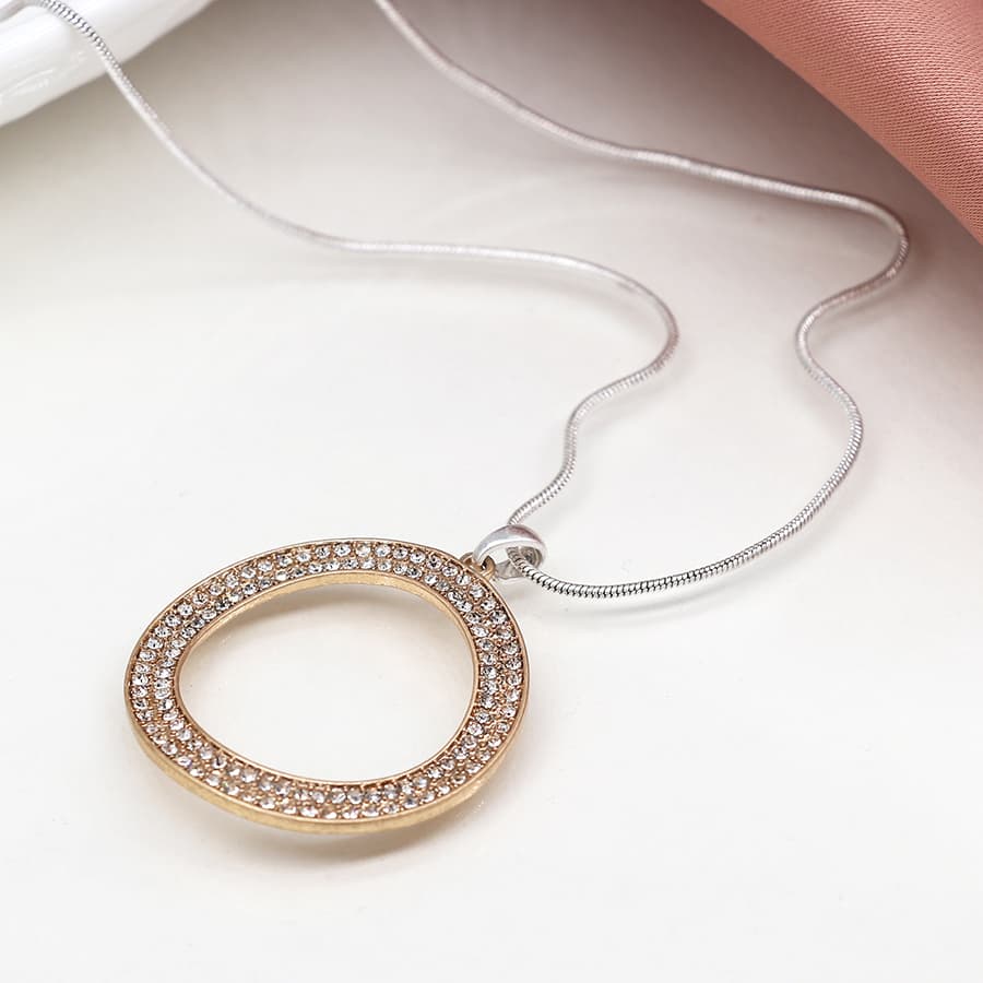 Oval Tilted Crystal Necklace By POM Gift 04187 Be You Lifestyle Boutique