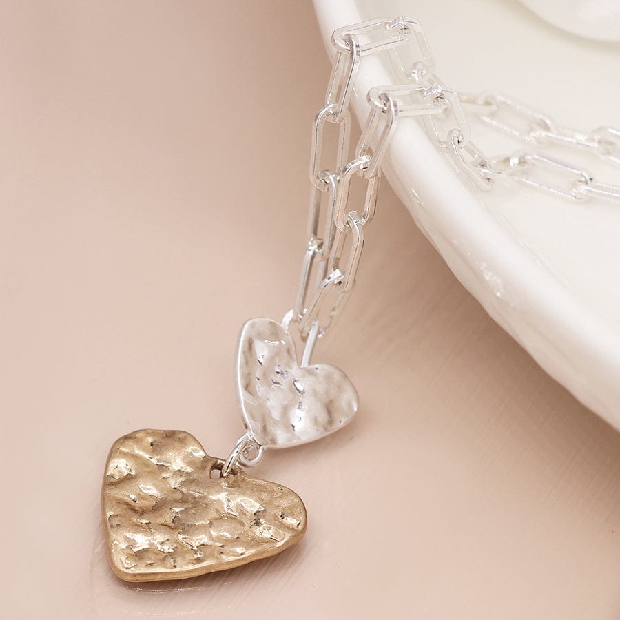 Paperchain Link Beaten Hearts Necklace By POM Silver Gift 03757 Be You Lifestyle Boutique