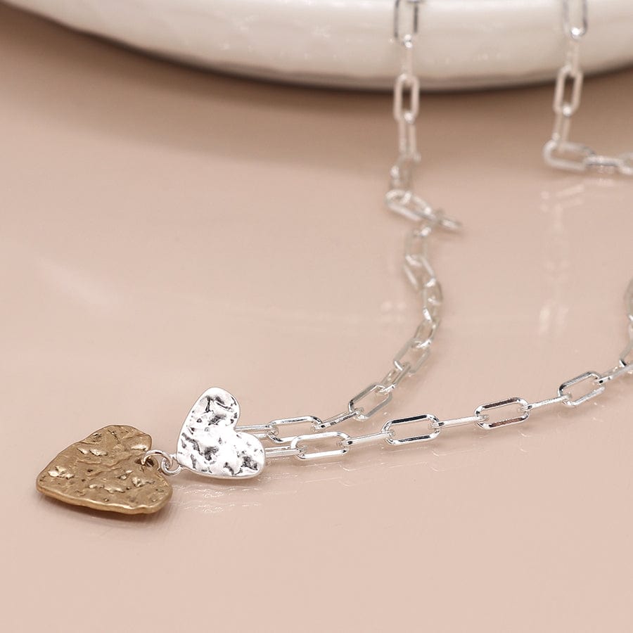 Paperchain Link Beaten Hearts Necklace By POM Silver Gift 03757 Be You Lifestyle Boutique