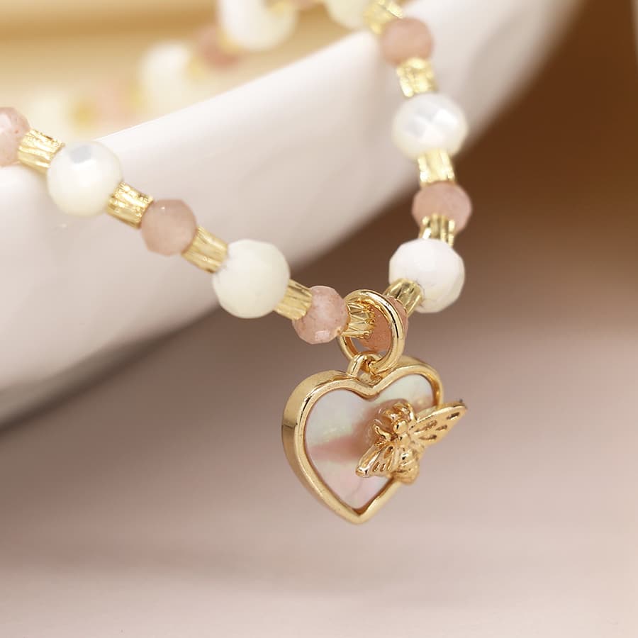 Pink & White Bracelet With Heart & Bee Charm by POM Gift 04002 POM