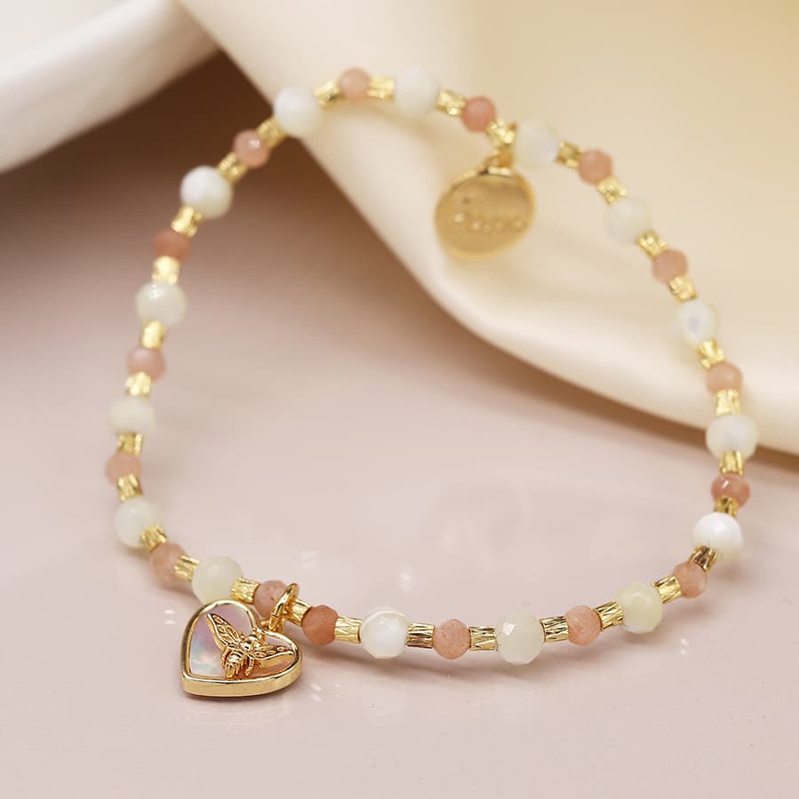 Pink & White Bracelet With Heart & Bee Charm by POM Gift 04002 POM