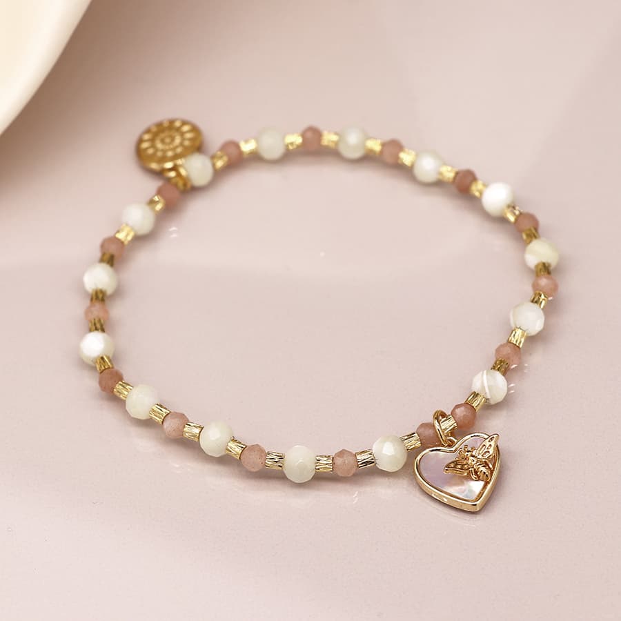 Pink & White Bracelet With Heart & Bee Charm by POM Gift 04002 POM