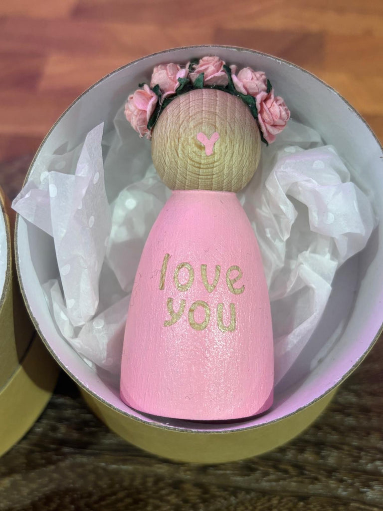 pink love you wooden guardian angel handmade