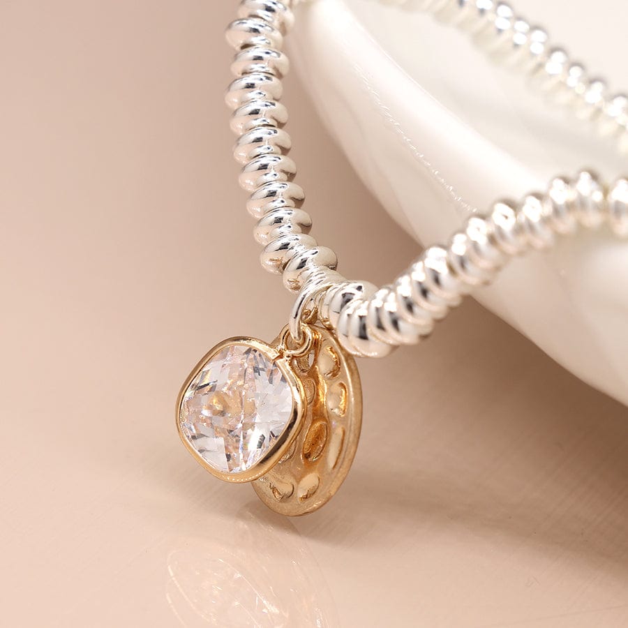 Pitted Disc & Crystal Beaded Bracelet By POM Silver Gift 03480 Be You Lifestyle Boutique