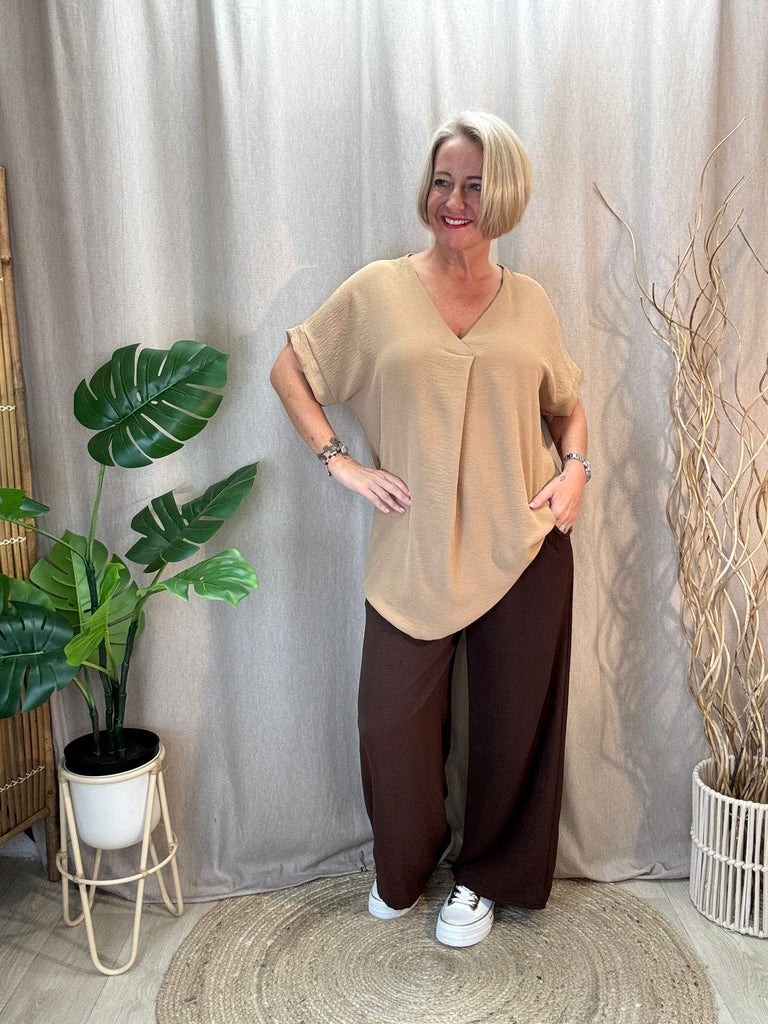 Plain & Simple V Neck Short Sleeved Top Be You Lifestyle Boutique One Size / Camel