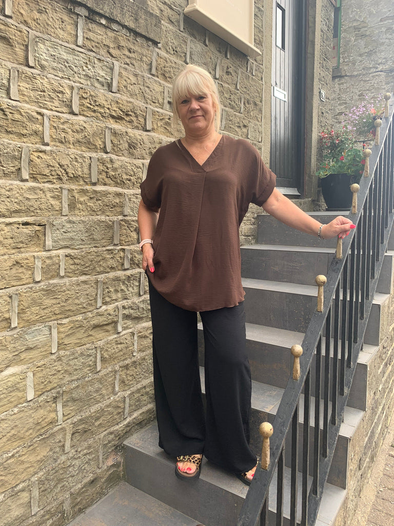 Plain & Simple V Neck Short Sleeved Top Be You Lifestyle Boutique One Size / Chocolate