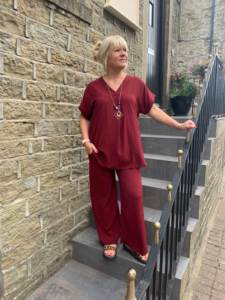 Plain & Simple V Neck Short Sleeved Top Be You Lifestyle Boutique One Size / Burgundy