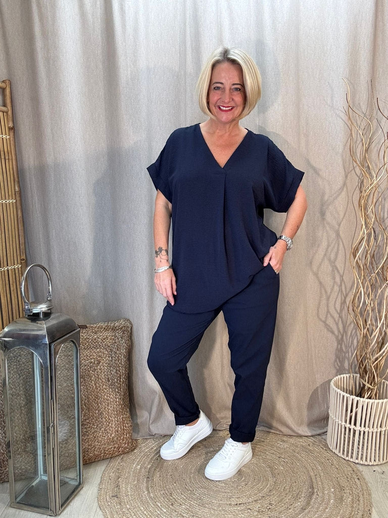 Plain & Simple V Neck Short Sleeved Top Be You Lifestyle Boutique One Size / Navy