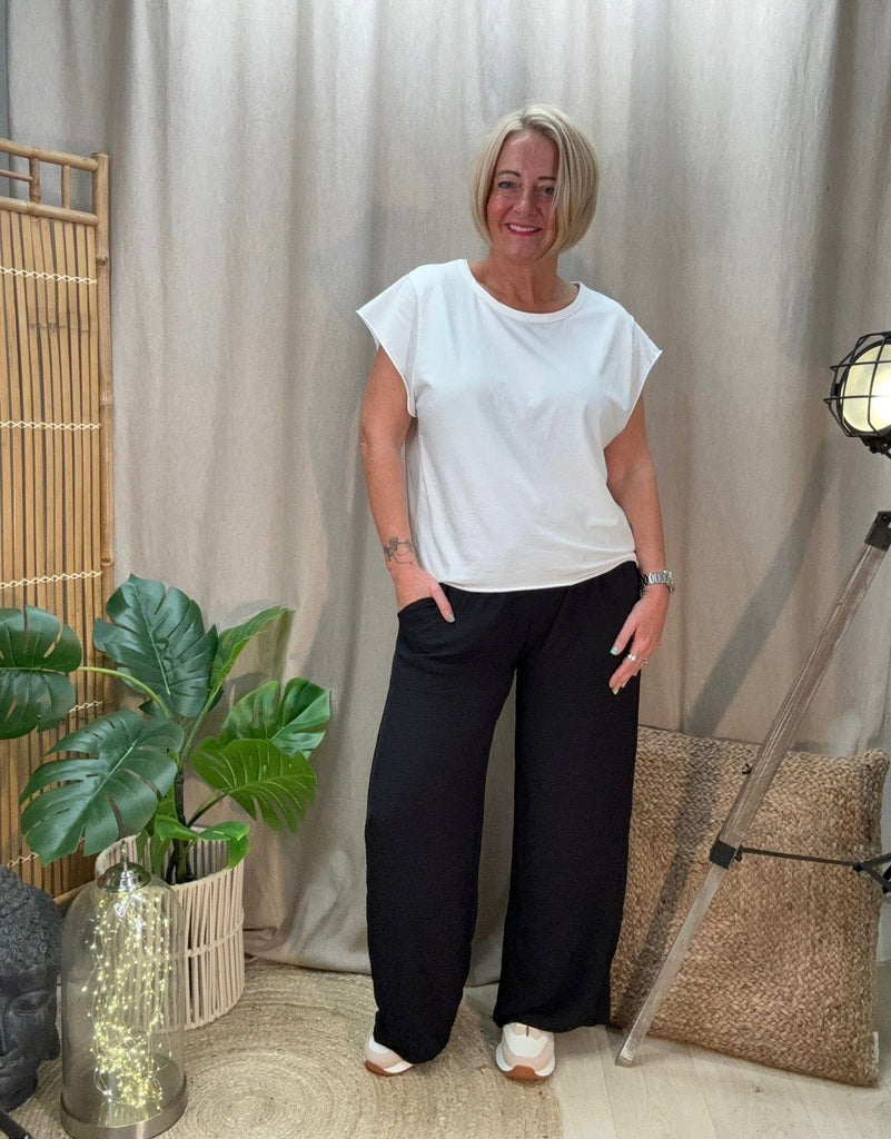 Plain Wide Leg Pocket Drawstring Trousers Be You Lifestyle Boutique One Size / Black