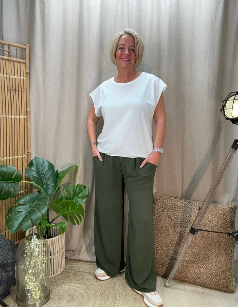 Plain Wide Leg Pocket Drawstring Trousers Be You Lifestyle Boutique One Size / Khaki