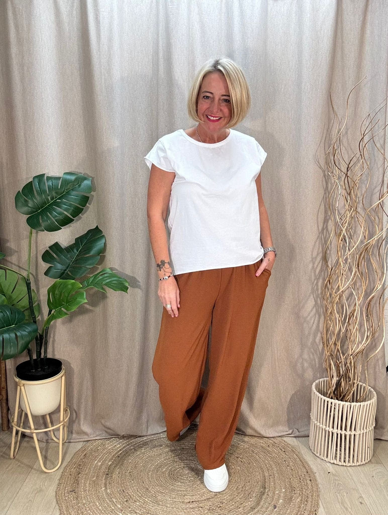 Plain Wide Leg Pocket Trousers - Palazzo Style Be You Lifestyle Boutique One Size / Cinnamon