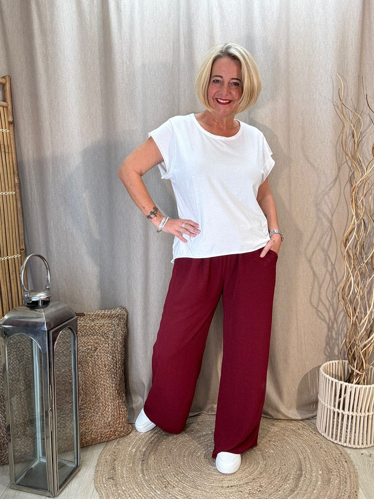 Plain Wide Leg Pocket Trousers - Palazzo Style Be You Lifestyle Boutique One Size / Burgundy