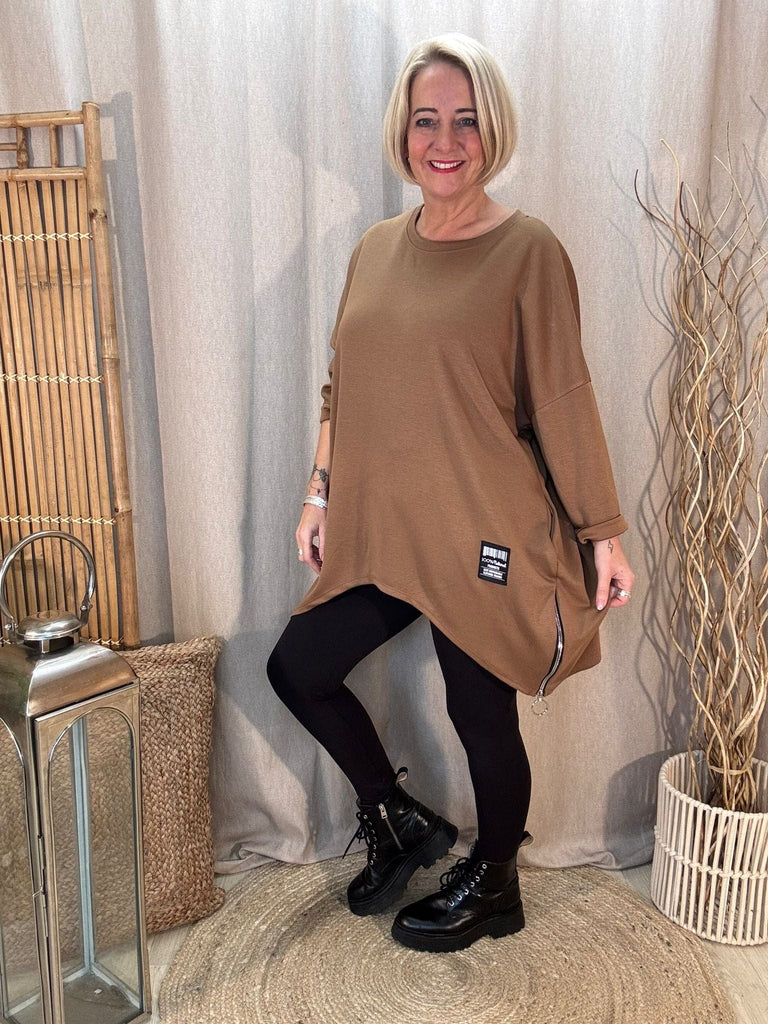 Plain Zippy Oversized Top Be You Lifestyle Boutique One Size / Camel
