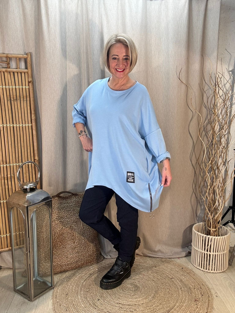 Plain Zippy Oversized Top Be You Lifestyle Boutique One Size / Light Blue