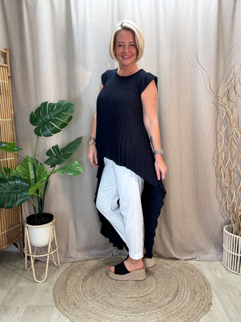 Pleated Cap Sleeve High Low Tunic Top Be You Lifestyle Boutique One Size / Navy