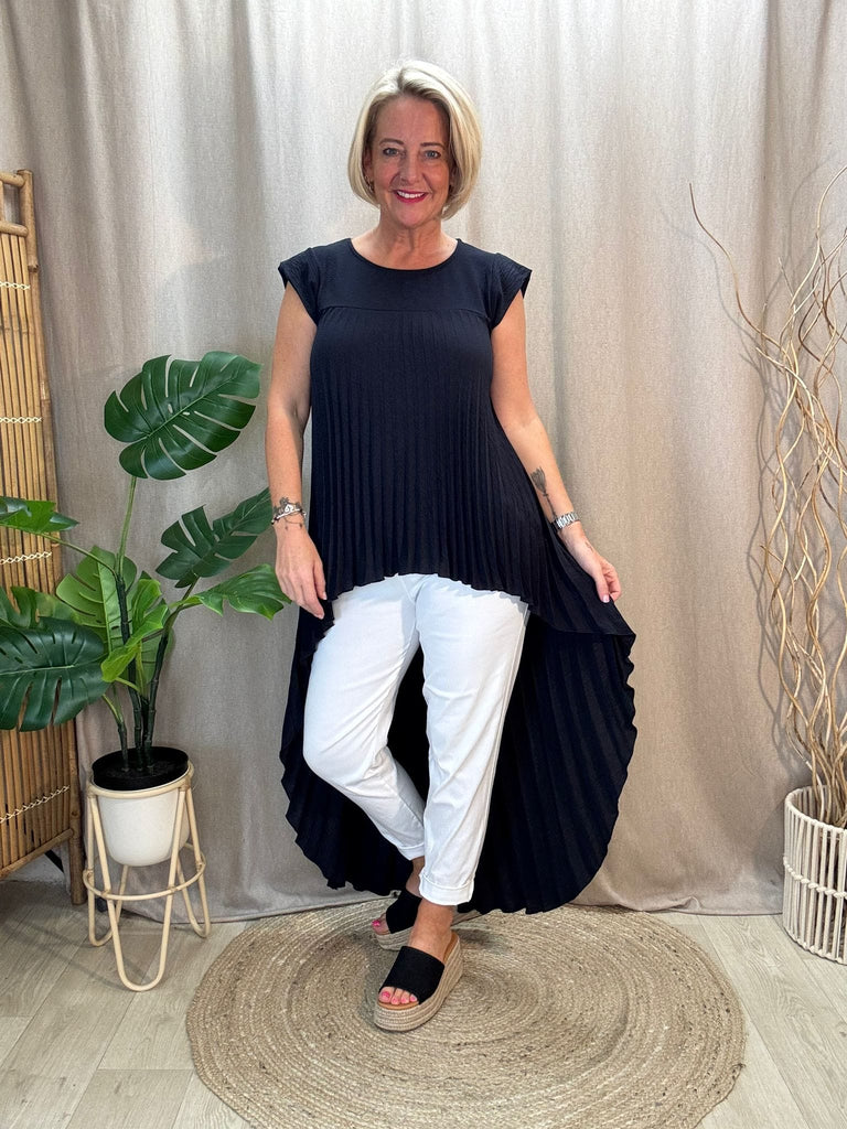 Pleated Cap Sleeve High Low Tunic Top Be You Lifestyle Boutique