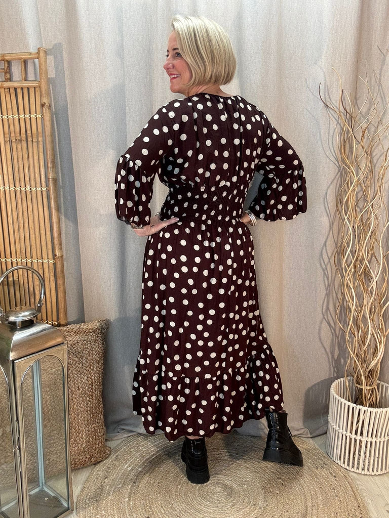 Polka Dot Pretty Woman V Neck Shirred Dress Be You Lifestyle Boutique