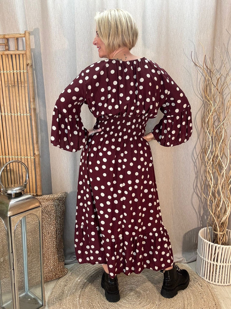 Polka Dot Pretty Woman V Neck Shirred Dress Be You Lifestyle Boutique