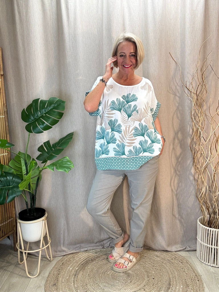 Pretty Fern Floral Print Top Be You Lifestyle Boutique One Size / Green