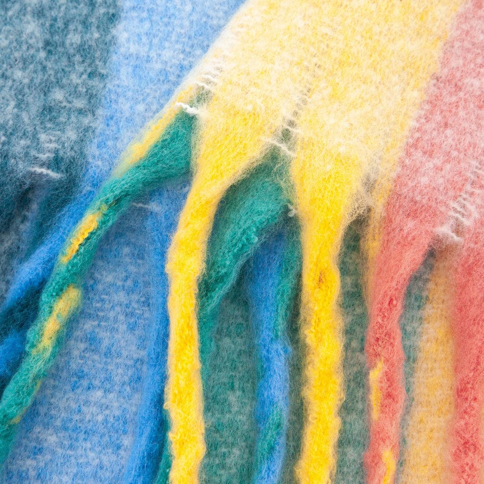 Rainbow Stripes Cosy Blanket Tassel Winter Scarf Gift Be You Lifestyle Boutique