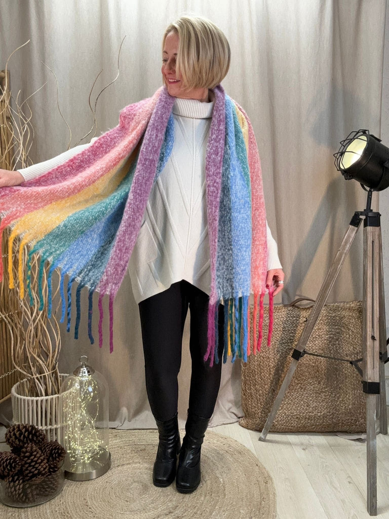 Rainbow Stripes Cosy Blanket Tassel Winter Scarf Gift Be You Lifestyle Boutique