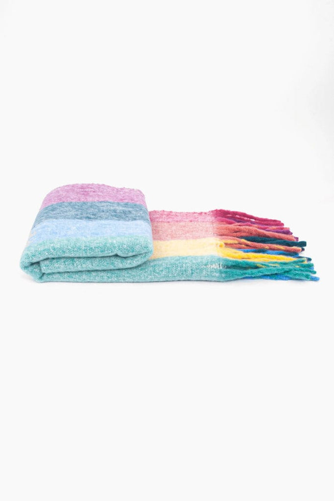 Rainbow Stripes Cosy Blanket Tassel Winter Scarf Gift Be You Lifestyle Boutique