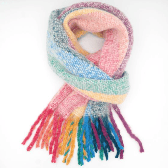 Rainbow Stripes Cosy Blanket Tassel Winter Scarf Gift Be You Lifestyle Boutique