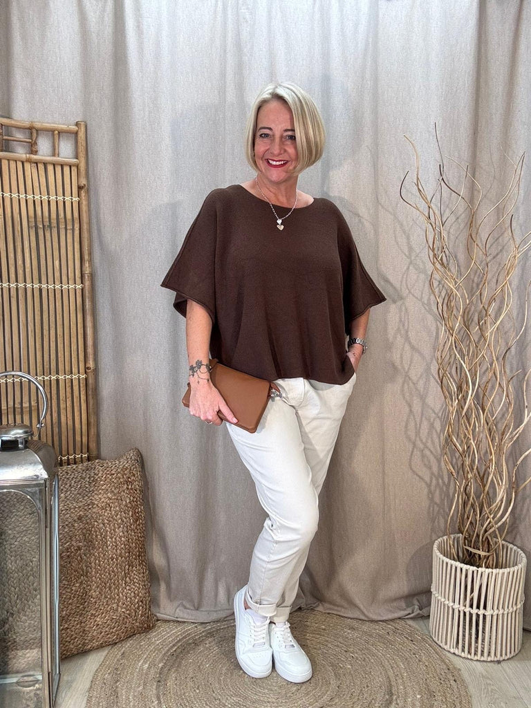 Reverse Seam Box Knit - Made In Italy Be You Lifestyle Boutique One size / Chocolate