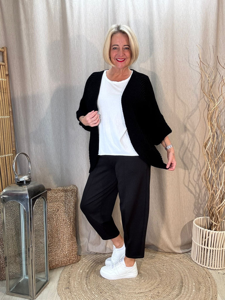 Ribbed Kimono Style 3/4  Sleeve  Cardigan Be You Lifestyle Boutique One Size / Black