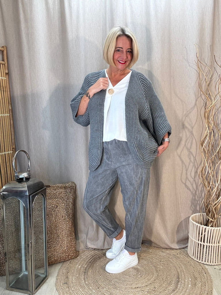 Ribbed Kimono Style 3/4  Sleeve  Cardigan Be You Lifestyle Boutique One Size / Grey