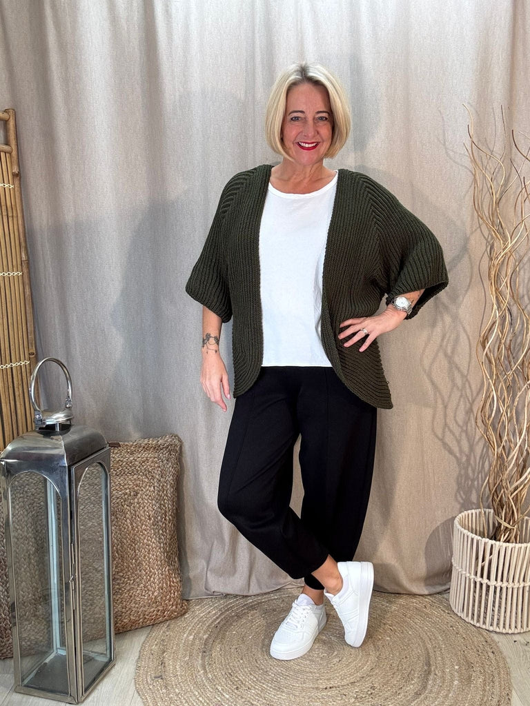 Ribbed Kimono Style 3/4  Sleeve  Cardigan Be You Lifestyle Boutique One Size / Khaki