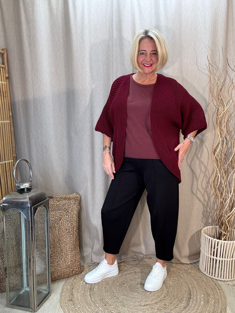 Ribbed Kimono Style 3/4  Sleeve  Cardigan Be You Lifestyle Boutique One Size / Burgundy