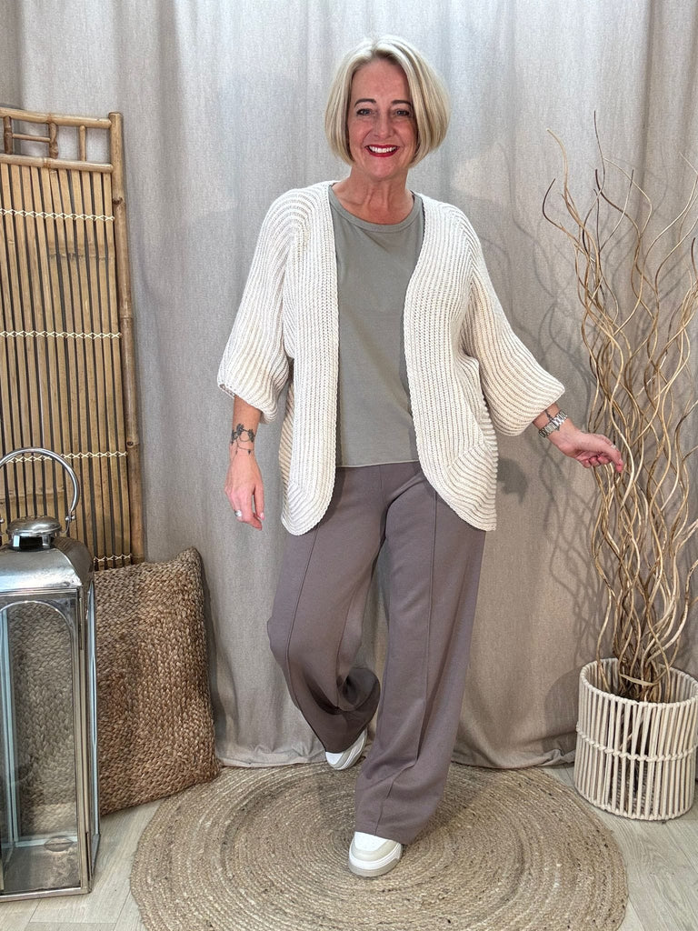 Ribbed Kimono Style 3/4  Sleeve  Cardigan Be You Lifestyle Boutique One Size / Beige