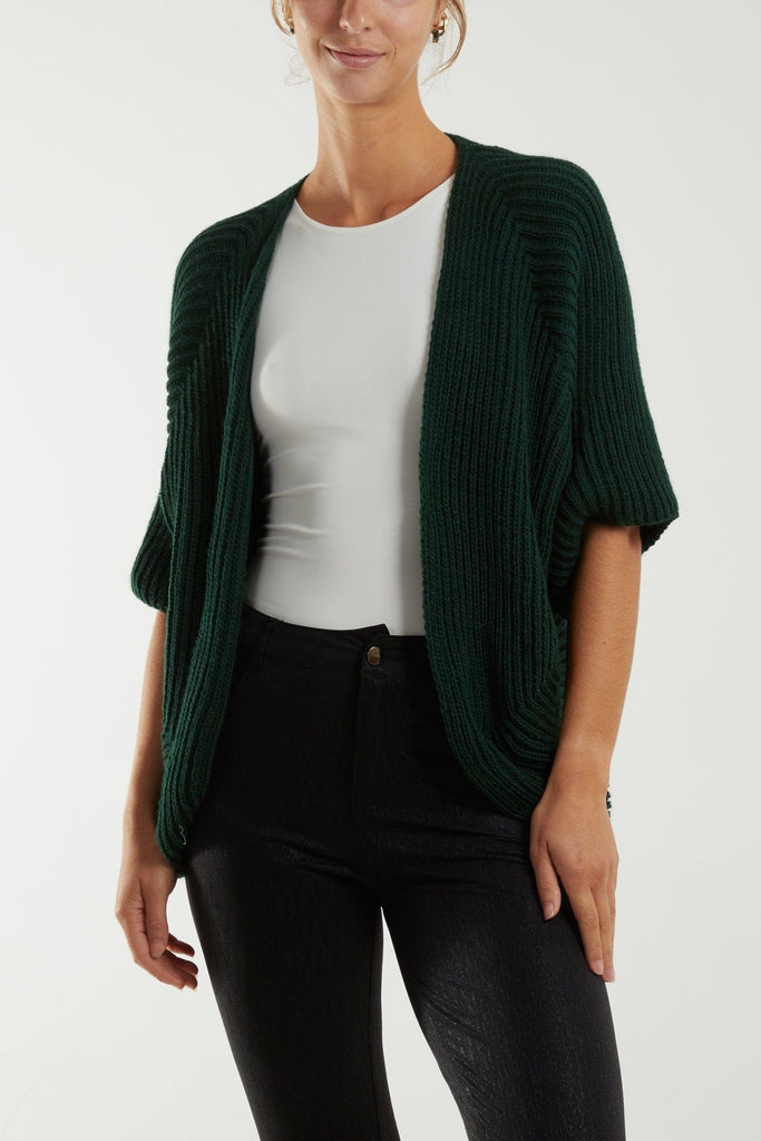 Ribbed Kimono Style 3/4  Sleeve  Cardigan Be You Lifestyle Boutique One Size / Bottle Green