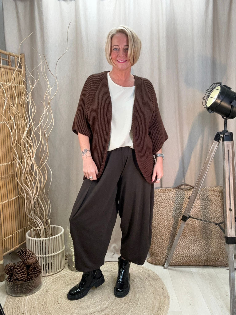 Ribbed Kimono Style 3/4  Sleeve Short Cardigan Be You Lifestyle Boutique One Size / Chocolate