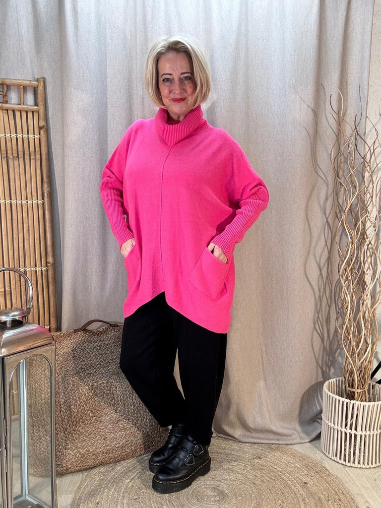 Roll Neck Neck Pocket Knit Jumper Red