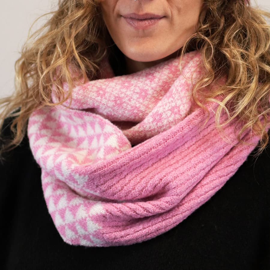 Rose Pink Retro Check Snood By POM Gift 52768 Be You Lifestyle Boutique