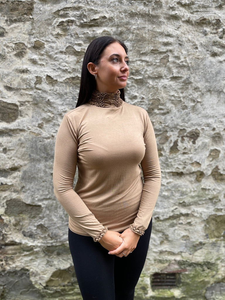 Ruffle Polo Neck Essential  Layering Top Be You Lifestyle Boutique One Size / Toffee