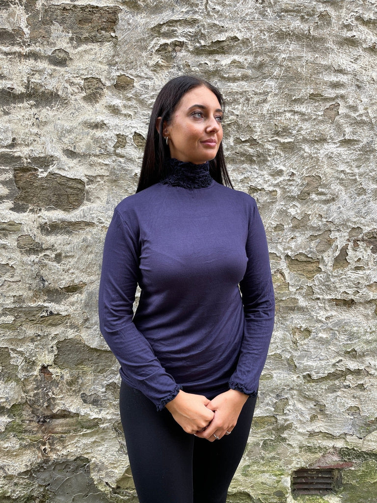 Ruffle Polo Neck Essential  Layering Top Be You Lifestyle Boutique One Size / Navy